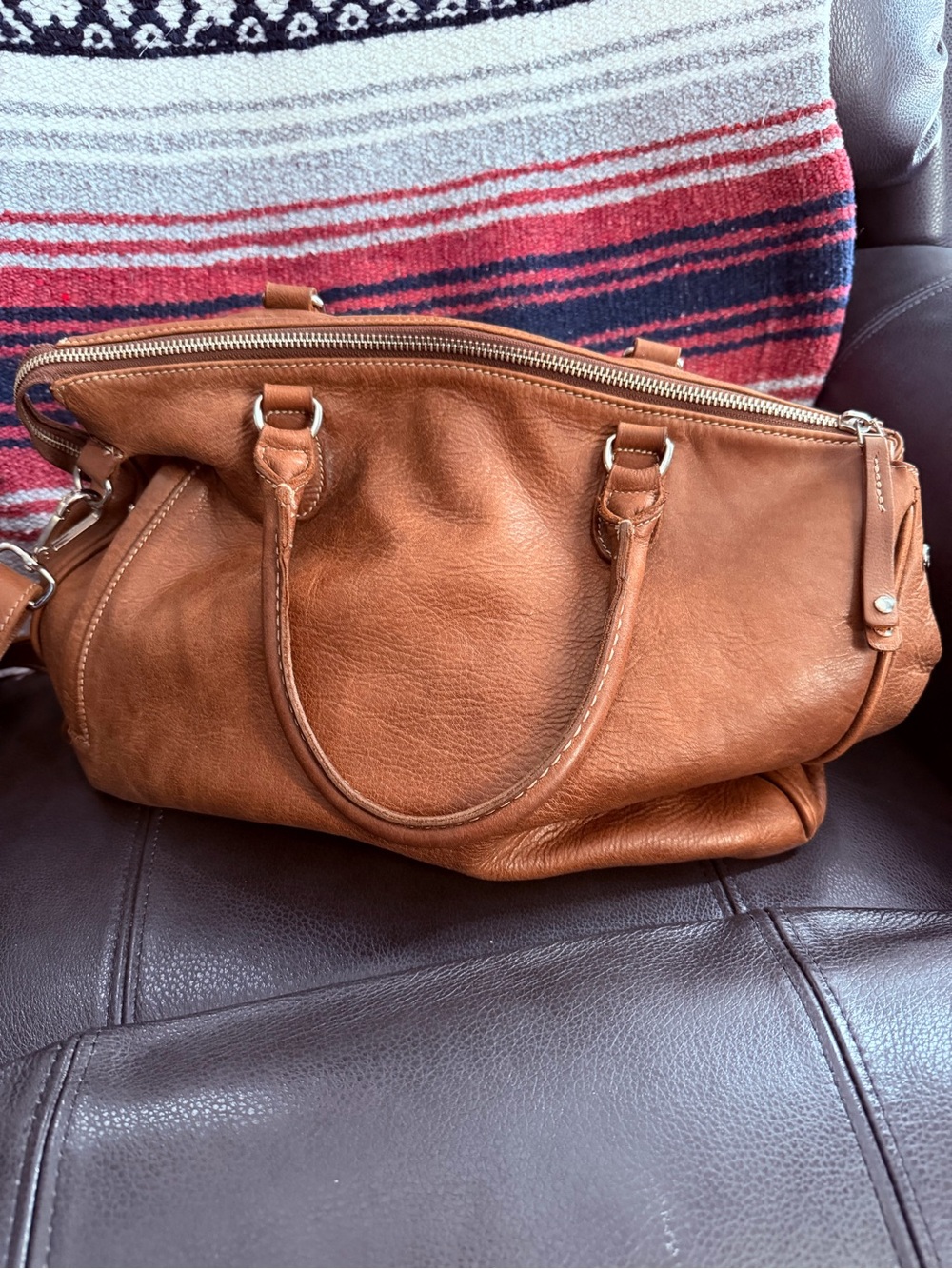 Roots Cognac Brown Leather Shoulder Bag